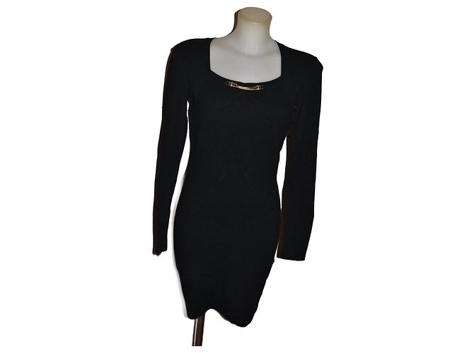 Versace Jeans Couture Schwarzes Viscose Kleid mit Metalldetail