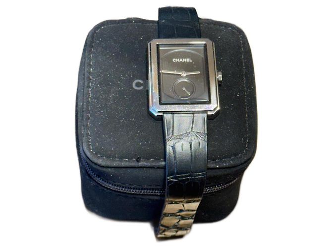 Boyfriend Chanel Junge Schwarz Silber Leder Stahl