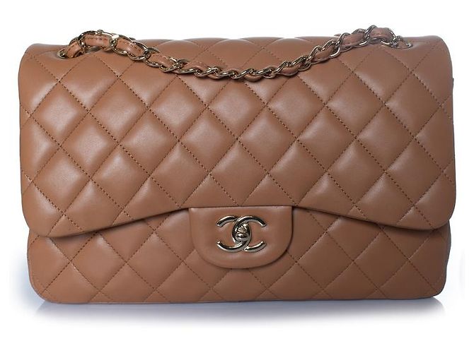Chanel, bolsa de couro matelassê Jumbo em caramelo Marrom