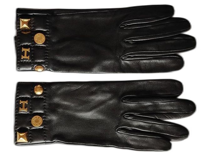 LUVAS HERMÈS COM 'H' – PATCH E ESTAMPAS. Preto 
