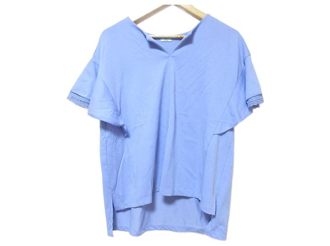 Autre Marque Maglia pullover in jersey di cotone GIZA con maniche a volant, resistente alle macchie di sudore e idrorepellente Kumikyoku Blu Blu chiaro