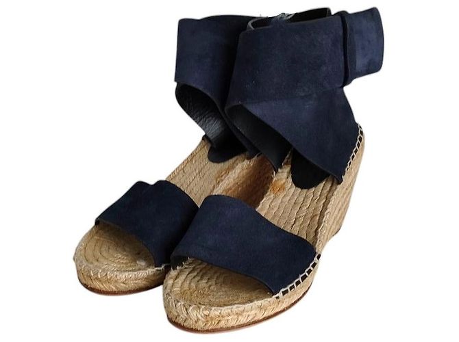 Céline Sandales à talons compensés en daim Celine Bleu Beige Bleu Marine