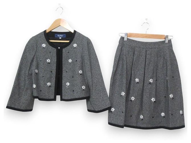 Autre Marque M'S GRACY Flower Embroidery Sequin Tweed Setup Brown Black