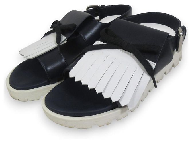 Sandales en cuir à franges Marni Bleu