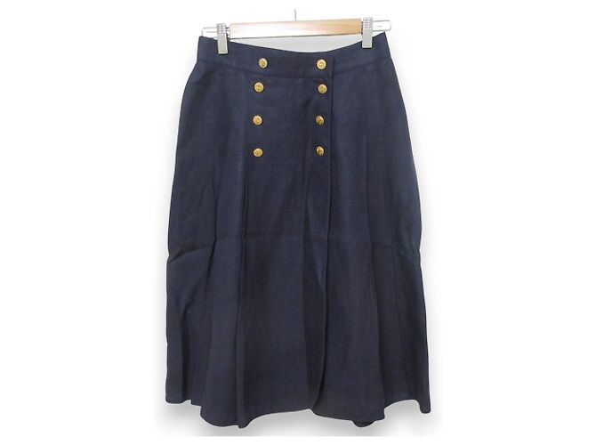 Timeless Gonna 100% Lino Chanel Blu Blu navy