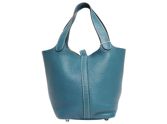 Hermès Bolsa Picotin 18 em couro Clémence azul jeans