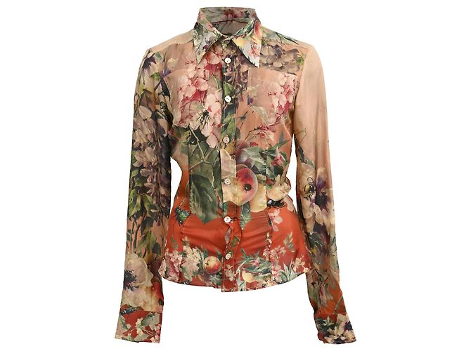 Camicia button-down in seta multicolore con stampa floreale di Jean Paul Gaultier