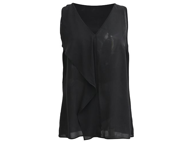 Blusa sem mangas com babados em seda preta com decote em V da Michael Kors Preto
