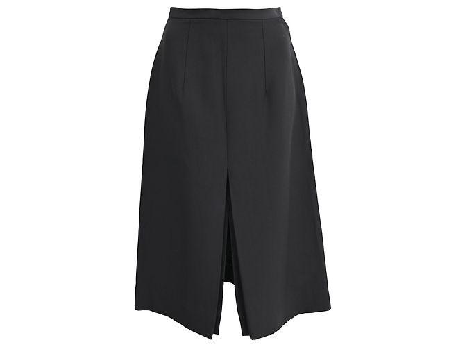 Edge Céline Celine Front Slit Midi A-Line Skirt in Black Polyester