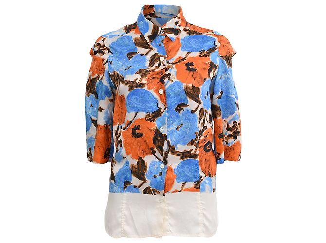 Camicia button-down in seta multicolore con stampa floreale di Dries Van Noten