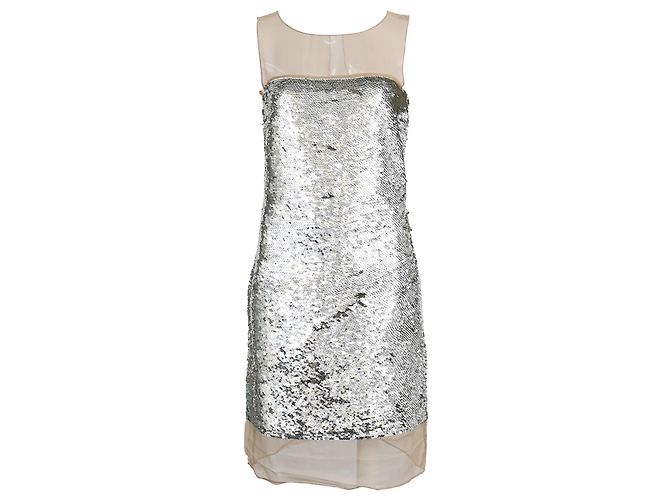 Abito al ginocchio con scollo a barca in paillettes argento di Michael Kors Metallico