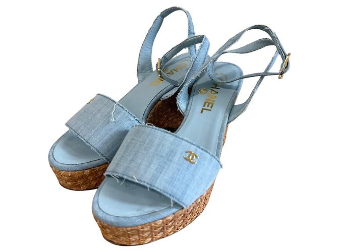Timeless Sandali con zeppa Chanel Coco Mark Blu