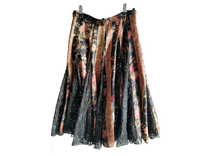Gonna Les Petites in seta floreale nera rosa rame Nero