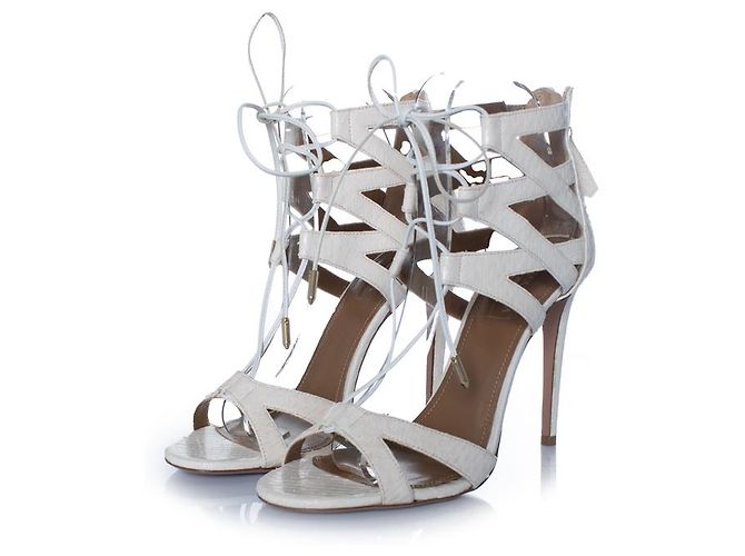 Aquazzura, white leather python sandals