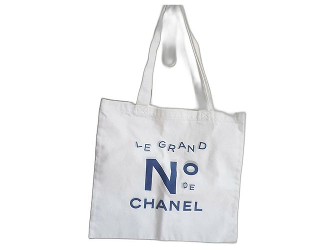 Bolso Tote Chanel Blanco y Azul de Algodón