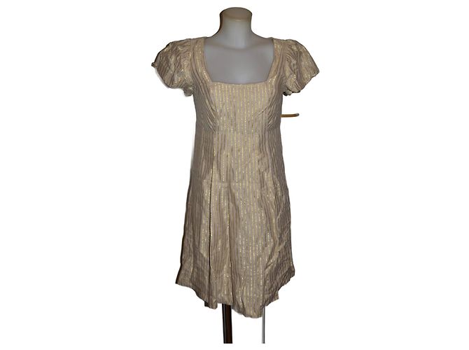 Jc De Castelbajac Leinenkleid mit Goldfäden Beige Golden