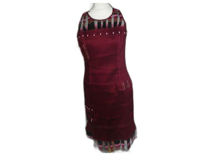 Autre Marque O.K.S. Leinenkleid Bordeaux Größe 38