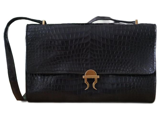 Modello raro Gancio Hermès in coccodrillo marrone Marrone scuro