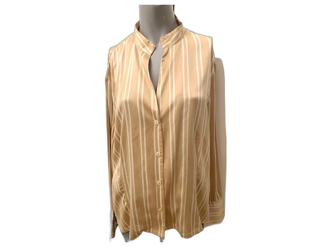 Camicia in seta Adolfo Dominguez beige e bianca Bianco