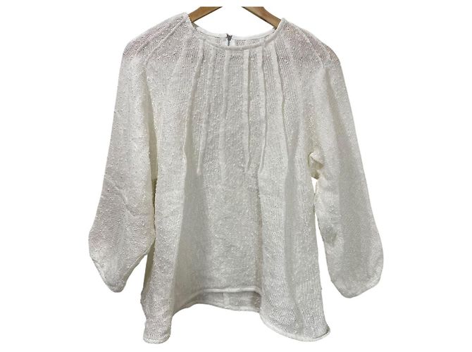 Autre Marque Langarm-Pulloverbluse mit Reißverschluss hinten Anplegant Weiß