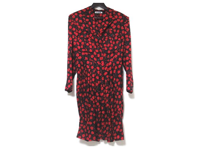 Vestido de seda con estampado de rosa Jil Sander Negro Roja