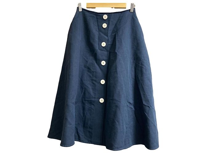 Autre Marque Gonna lunga in misto lino con bottoni frontali yori Blu Blu navy