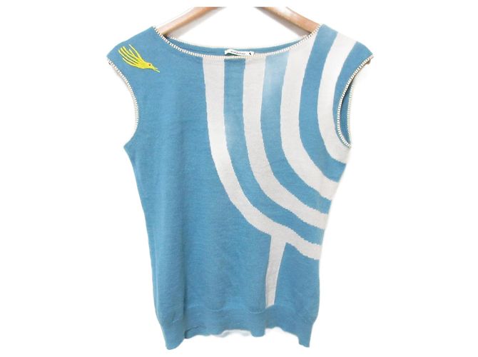 Autre Marque Mina Perhonen Soar Top in Maglia di Cotone e Angora Blu