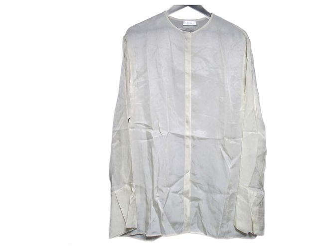Autre Marque RUOHAN Langarm-Bluse ohne Kragen Beige Roh