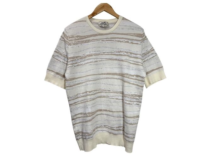 Hermès XL Strick Kurzarmoberteil Beige Roh
