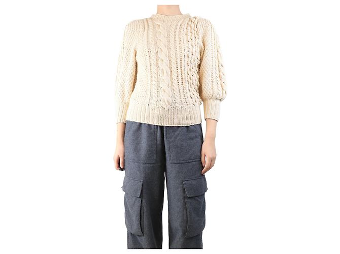 Autre Marque Cremefarbener Mischstrickpullover - Größe S Roh 