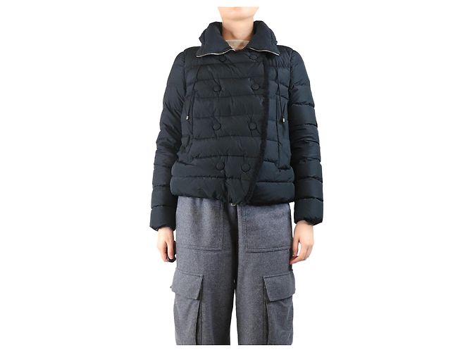 Moncler Schwarzer, doppelt geknöpfter Puffer-Mantel - Größe UK 12