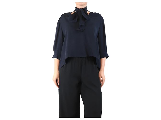 Autre Marque Navy blue silk blouse - size M