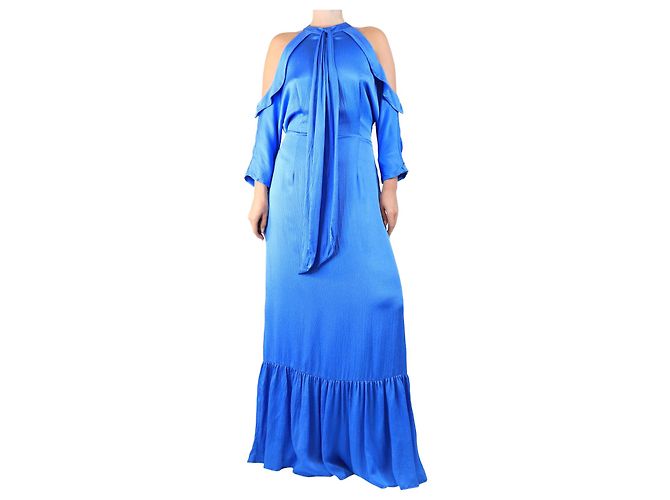 Autre Marque Maxikleid aus blauer Seide - Größe UK 14