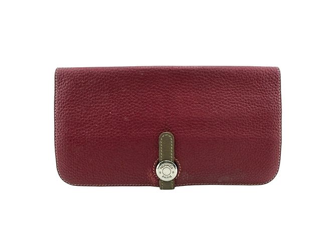 Cartera Larga Dogon de Hermès en Rojo Roja Gris pardo