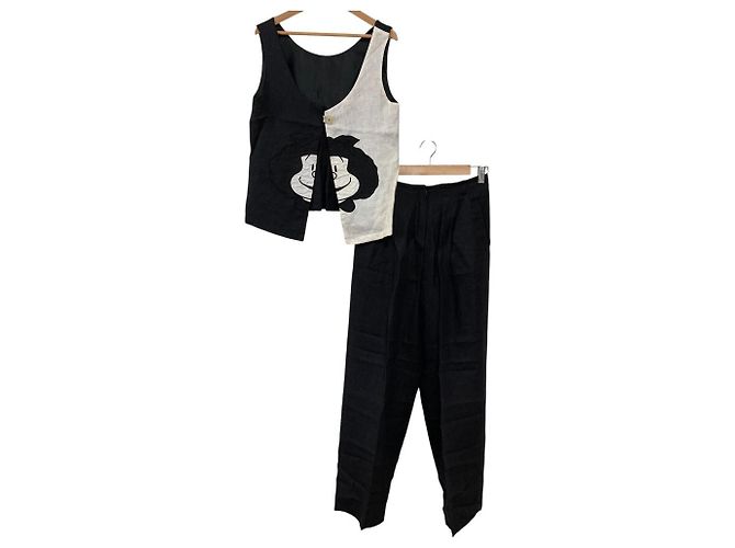 Autre Marque Completo Pantaloni e Gilet Vintage CASTELBAJAC Nero Crudo
