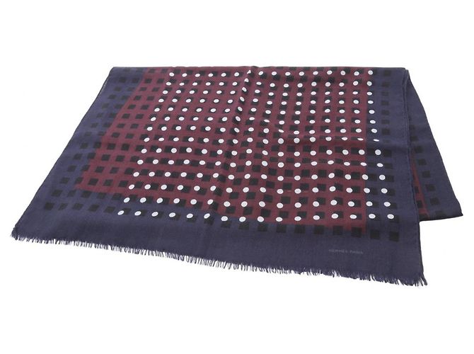 Sciarpa in seta e cashmere Hermès Bordò Blu navy 