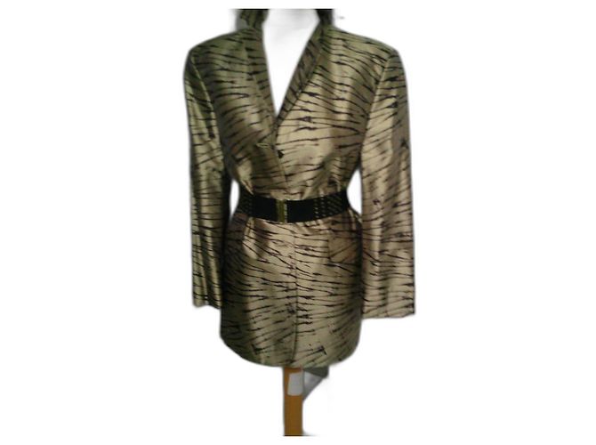 Giacca lunga in seta Laurèl beige con stampa zebra