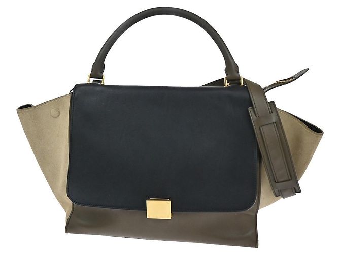 Céline Celine Trapeze em couro com camurça Medium Multicor
