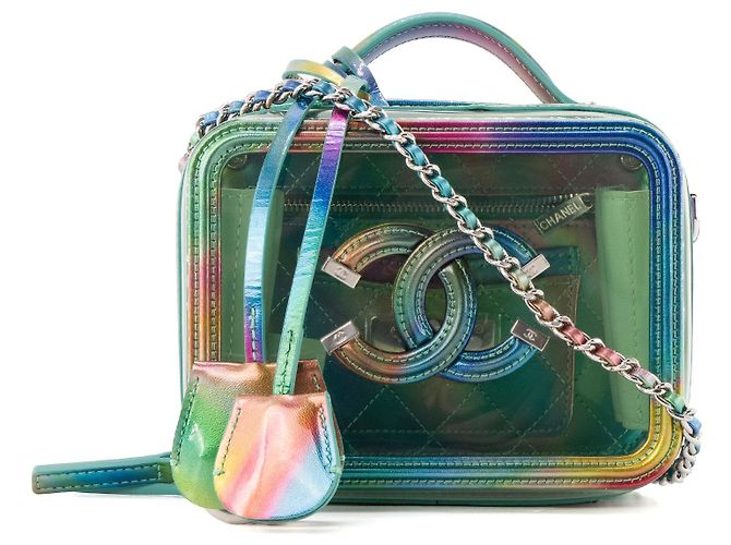 CHANEL - Bolsa de ombro Vanity Rainbow Chanel em PVC e couro iridescente edição limitada Multicor