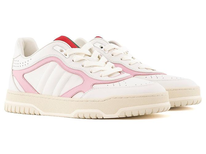 GUCCI - Tênis Re-Web Gucci em couro branco e rosa (T38)
