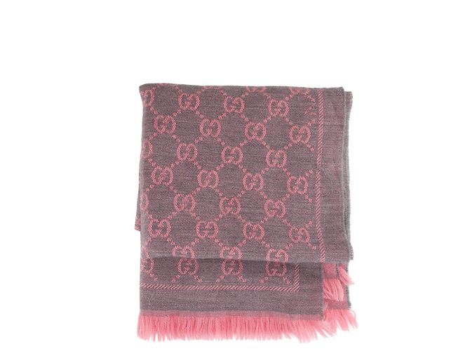 GUCCI - Cachecol GG Gucci em lã cinza e rosa