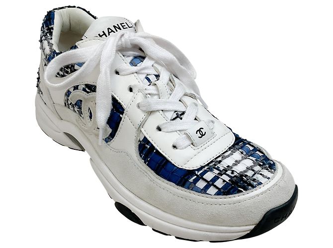 Baskets Chanel en Tweed Blanc / Bleu Marque 24P