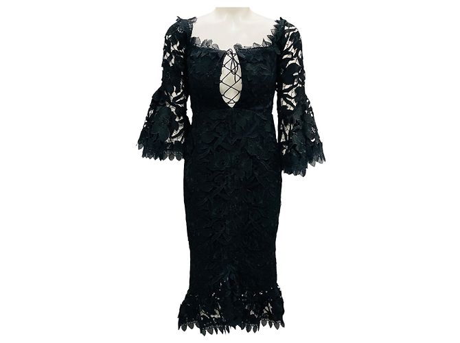 Nicholas Kirkwood Nicholas Black Botanische Spitzen-Midikleid Schwarz