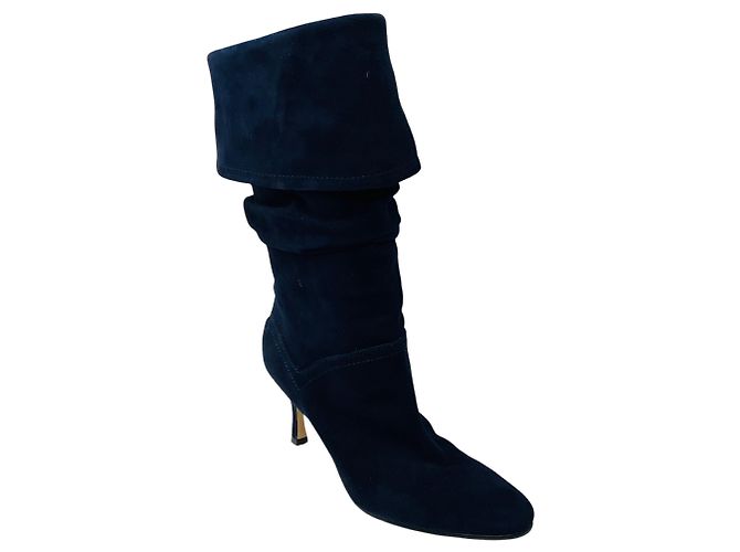 Botas de camurça azul marinho com dobra Manolo Blahnik