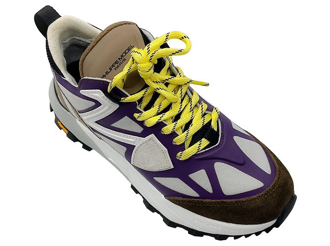 Tênis baixos Rocx de nylon e couro da Philippe Model em roxo / cinza