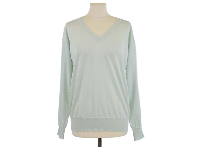 Pull fin en viscose vert clair à col en V Zadig & Voltaire 