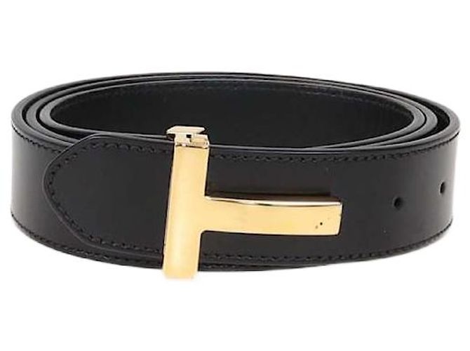 Cinto de couro preto com fivela dupla T Tom Ford