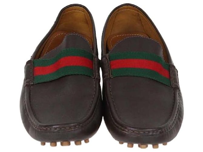 Mocassini Driver Web in pelle marrone scuro Gucci