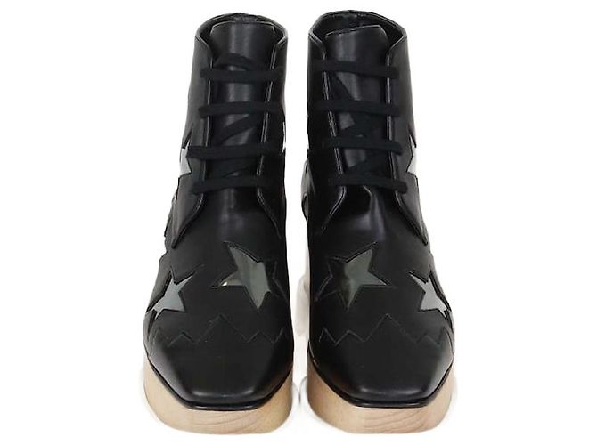 Stella Mc Cartney Stella McCartney Elyse Star Plattform-Sneaker aus schwarzem Kunstleder mit Schnürung