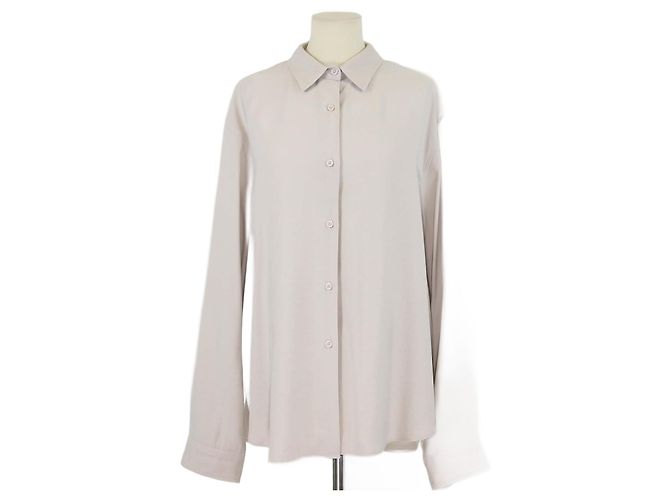 Autre Marque Die beige Rayon-Polyester Langarm-Button-Up-Bluse von Frankie Shop